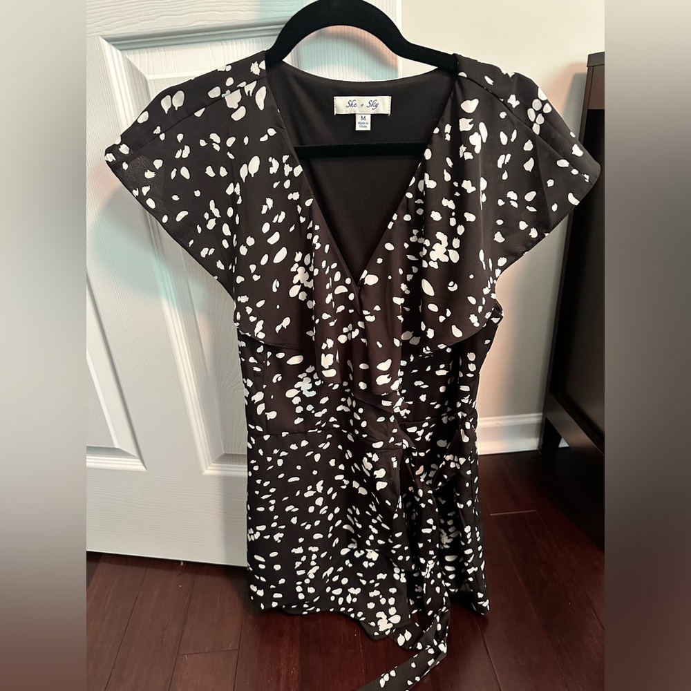 She + Sky Black and white wrap romper